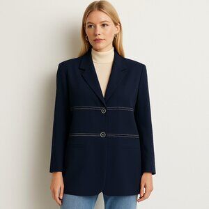 Oleg Cassini Navy Blue Single Breasted Blazer Jacket Classic Nautical Size 16
